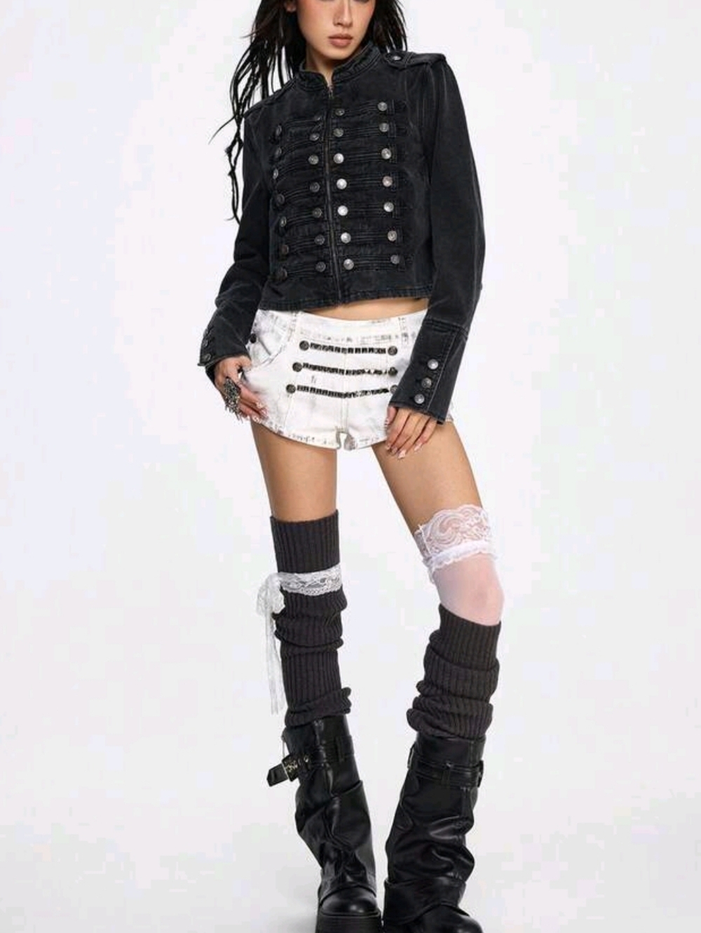 Black Military-Style Women's Jacket - Picture 2 of 7
